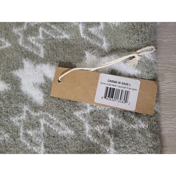 Debut Womens L New Houndstooth Pullover Sweater- Sage Green White - Picture 3 of 9